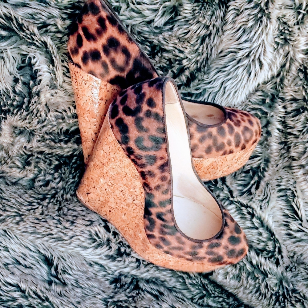 Christian Louboutin Leopard Print Cork Wedge Pumps